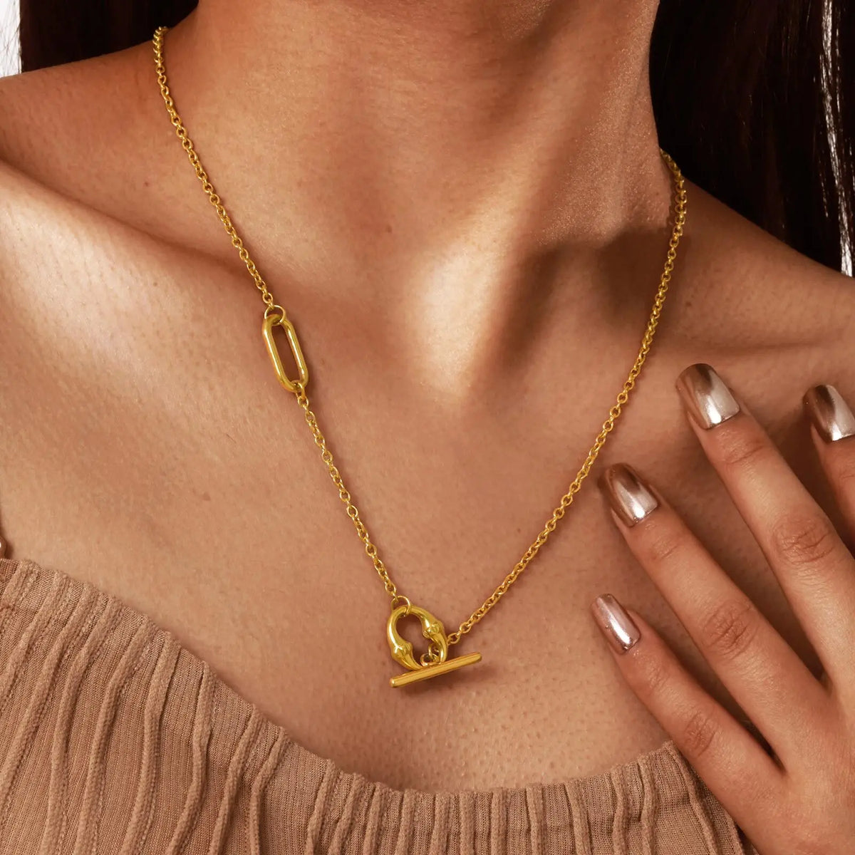 Lariat Necklace Women, Gold Plated Long Toggle Necklace, Y-shaped Geometric Drop Pendant Stainless Steel Collar Jewelry