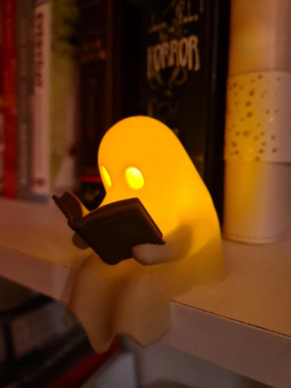 Halloween Party Decoration Favors Cute Little Ghost Sitting on A Shelf Reading A Book with Flickering Ornament Gift Spooky Id