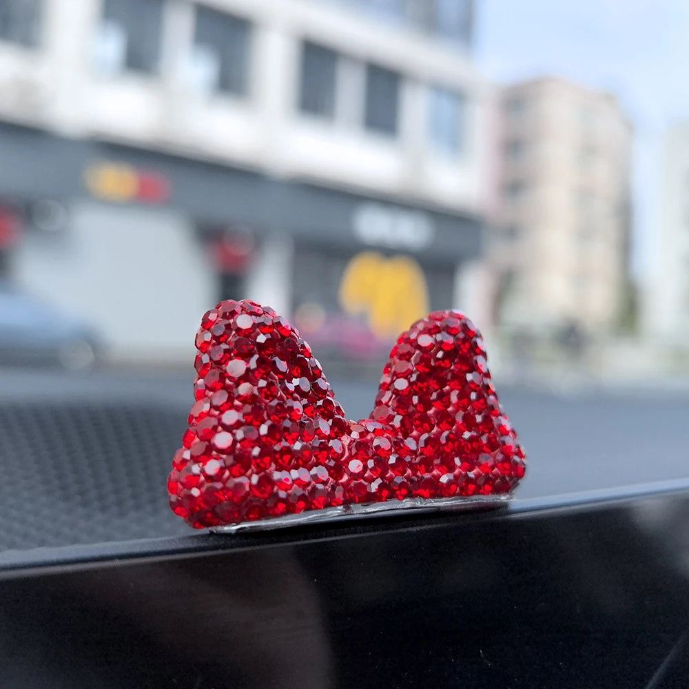 Computer Display Screen Decorative Diamond Bow Car Display Central Control Mini - Red