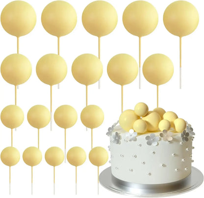 20-Piece Mini Balloon Cake Topper Decorations with Gold Ball Picks - Festive Cake Decor for Celebrations - Light Yellow