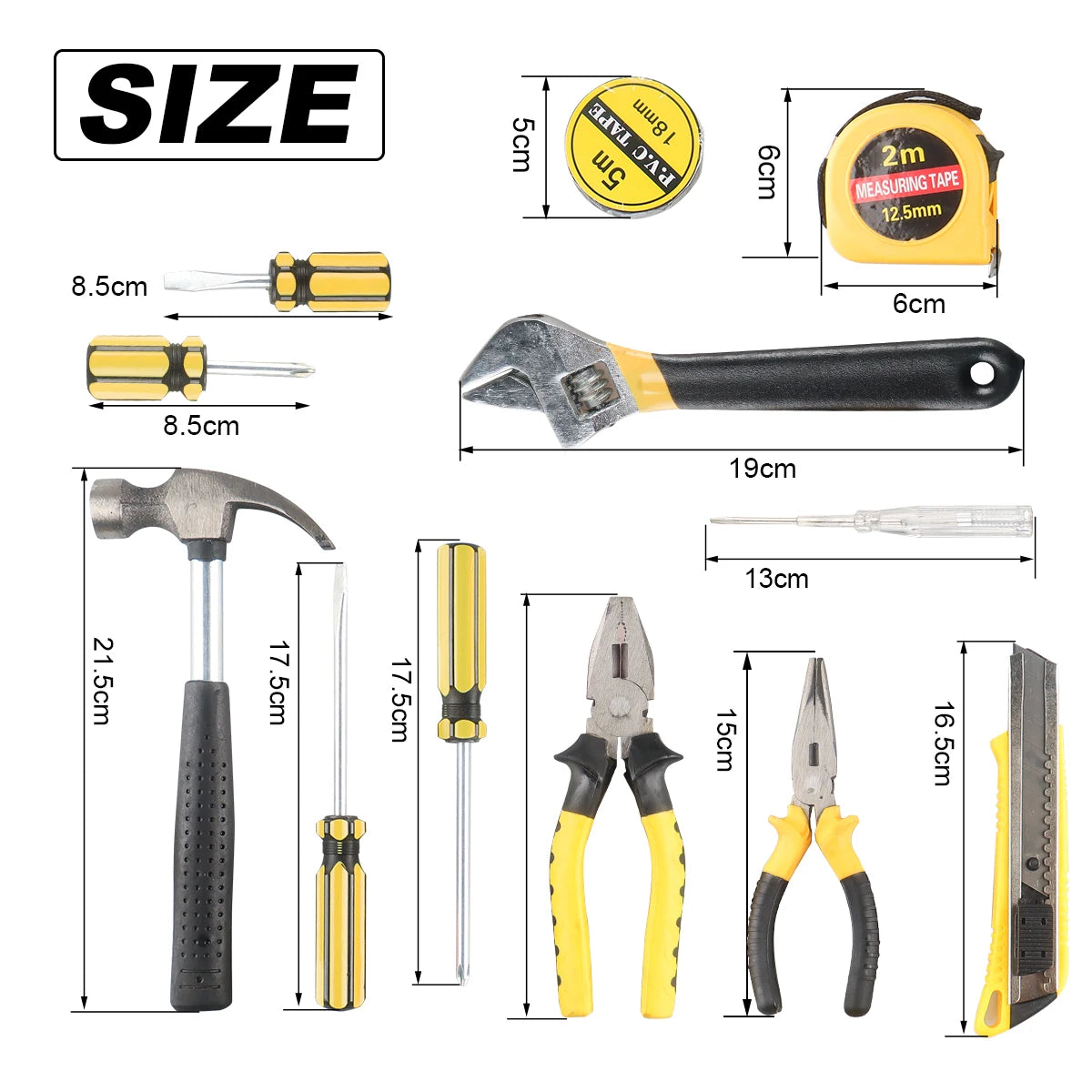 8/9/12/13Piece Tools Set General House hold Hand Tool Kit with Plastic Toolbox Storage Case Used to Car repair And home Repai