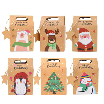 6/12/24Pcs Christmas Candy Gift Box with Tag Kraft Paper Cookie Snack Packing Bags 2024 Xmas Party Home Decoration New Year 2