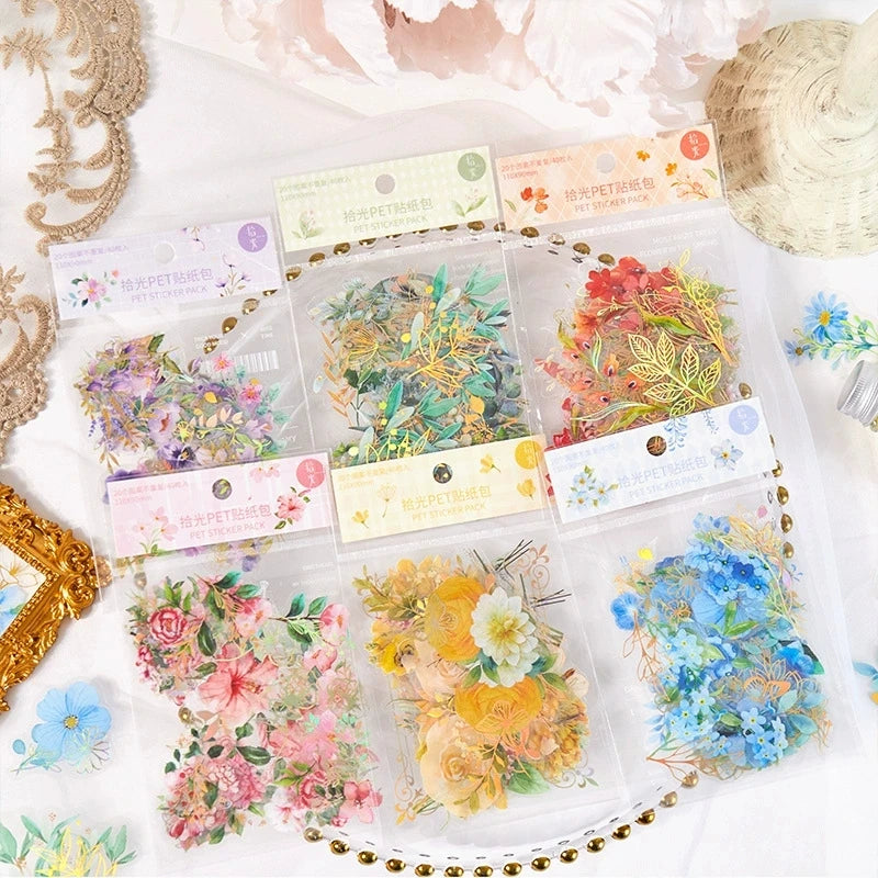 40 pcs Roaming Dreams Vintage INS Flower Plant Stickers Decorative Stick Labels Diary Album hand made Scrapbooking material