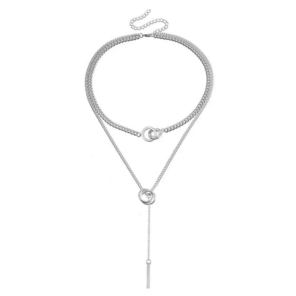 Golden Plated Lariat Necklace for Women Fashion Double Laryered Long Chain Drop Pendant Choker Necklaces Fashion Gifts