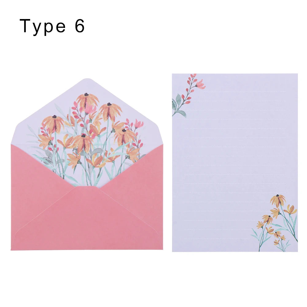 6Pcs Differrent Design Writing Paper With 3Pcs Envelopes Cartoon Pattern Vintage Floral Letter Stationery School Office Suppl
