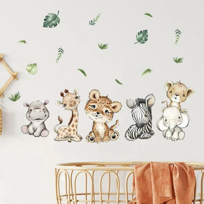 Cute Forest Animals Wall Stickers for Kids Rooms Children Boys Girls Baby Room Decoration Nursery Wallpaper Vinyl Elephant Li