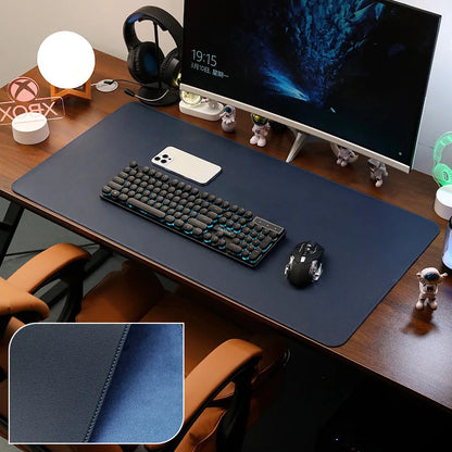 Leather Desk Pad Protector, Large Mouse Pad, Office Desk Mat, Non-Slip PU Leather with Stitched Edges Desk Blotter, Desktop M
