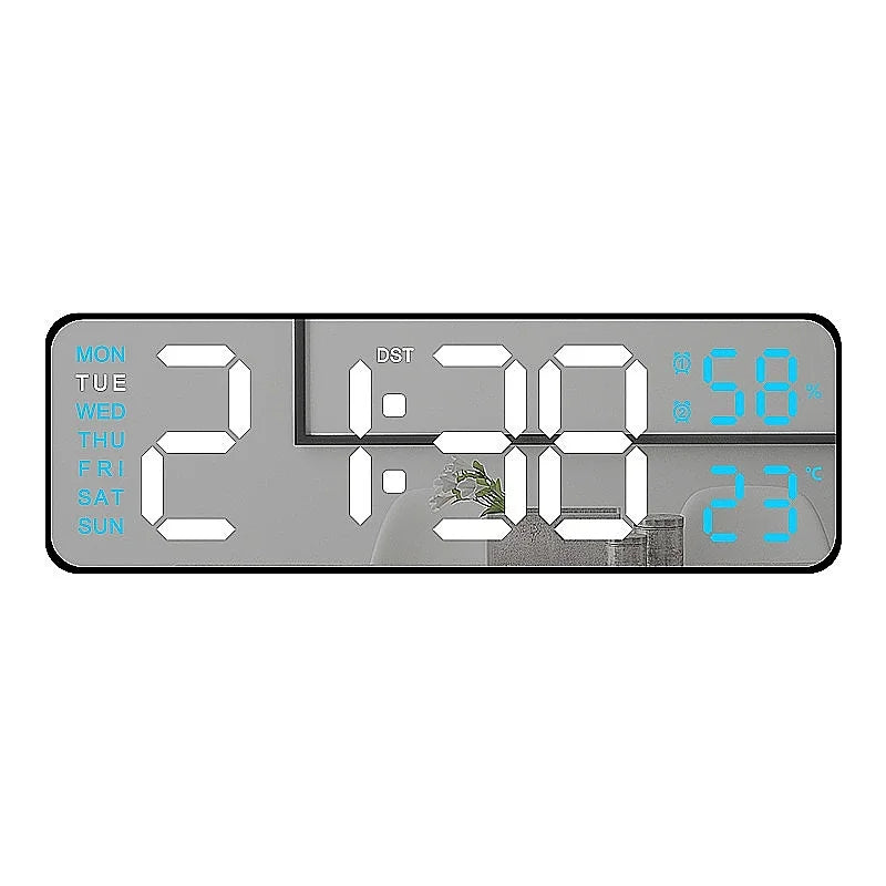 9 Inch Large Digital Wall Clock USB Powered TEMP Humidity Week Auto Dimmer DST Table Clock 12/24H Electronic LED Alarm Clock 
