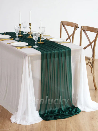 Table Runner Luxury Sheer for Wedding Rustic Boho Party Bridal Shower Birthday Christmas Decorations - Dark Green / 2m X 74cm