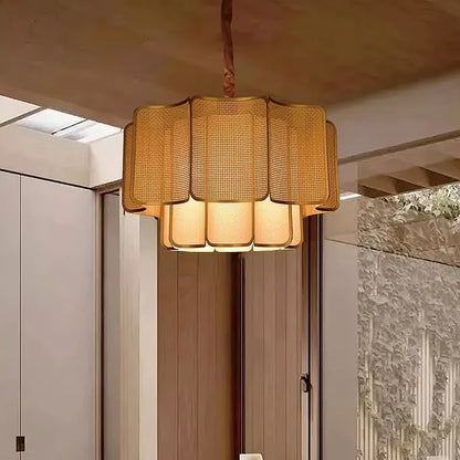Japanese Rattan Chandelier Wabi Sabi Vintage pendant Light Bedroom Kitchen Island Living Dining Room Hotel Bedroom hanging La
