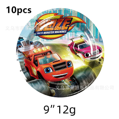 Blaze Monster Balloons Machines Race Car Happy Birthday Banner Party Decoration Cake Topper Disposable Tableware Background B