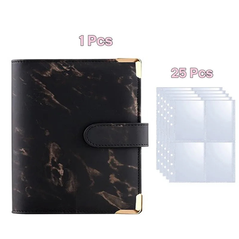 Kpop Photocard Binder with 25 pages 4-Pocket Card Collector Album with 200 Card Slots PU Leather Cover Organizing Cards - Bla