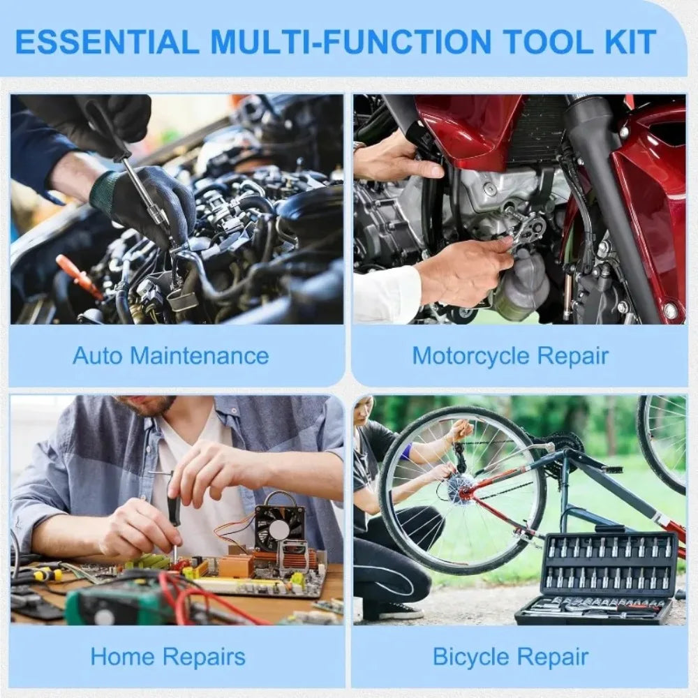 Hot 46Pcs 1/4" Drive Socket Wrench Set, Ratchet Screwdriver & Bit Kit, Carbon Steel, Auto Repair Hand Tool Set with Storage C