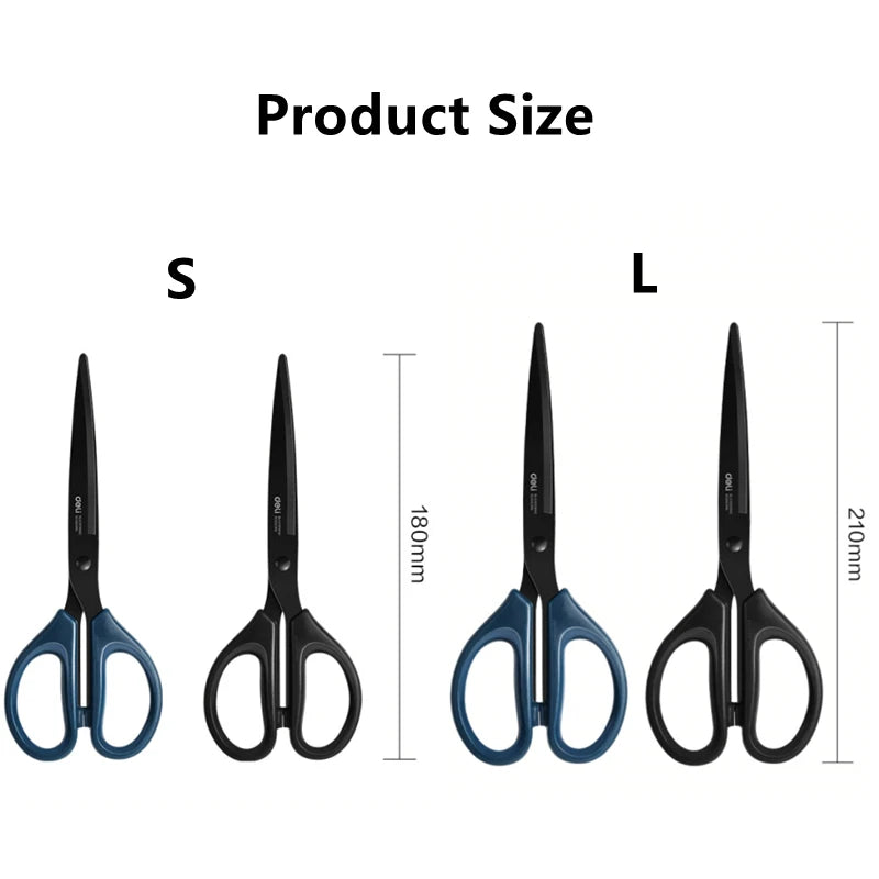 DELI Professional Office Scissors 180mm Heavy Duty Scissors with Black Blade Sharp Stainless Steel Cutting Tool for Paper Cra