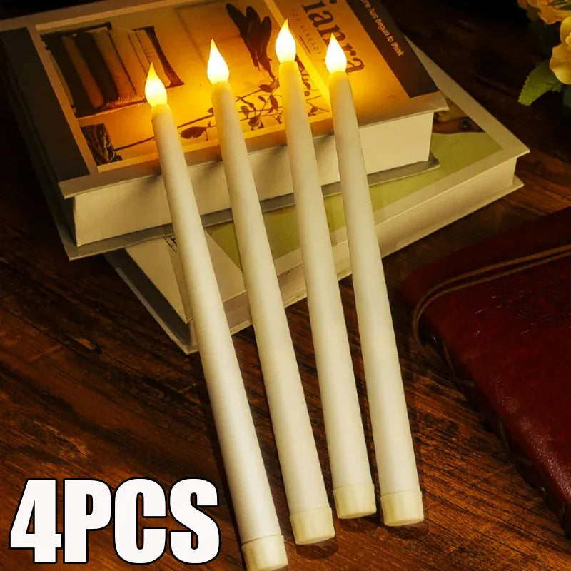 4/1PCS Long Christmas LED Candle Flameless Pointed Candle Light Battery Powered Church Flickering Candle Light Home Decoratio