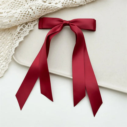 Women Elegant Bow Ribbon Hair Clip Fashion Solid Satin Spring Clip Simple Bowknot Hairpins Barrettes Hair Accessories for Gir