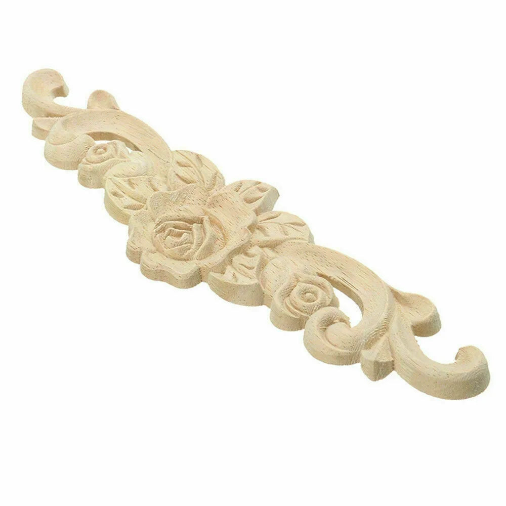 Natural Floral Wooden Carved Applique Wooden Figurines Crafts Corner Frame Appliques Frame Wall Door Furniture Woodcarving De