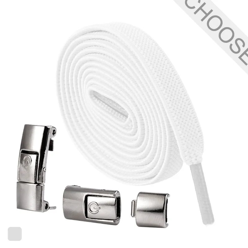 8MM No Tie Shoe Laces Press Lock Shoelaces Without Ties Elastic Laces Sneaker Kids Adult Widened Flat Shoelace for Shoes - Wh