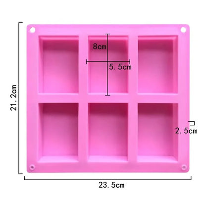 6 grid Handmade Soap Silicon Mold 6 types Floral Pattern Flat Bottom Essential oil Toilet Soap DIY Baking Cake Square Mold