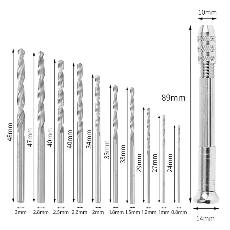 0.8-3.0mm Mini Hand Drill Woodworking Tools Drilling Rotary Tool Manual Twist Drill Bit Watchmaker Pin Vice Watch Repair Tool