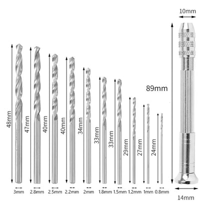 0.8-3.0mm Mini Hand Drill Woodworking Tools Drilling Rotary Tool Manual Twist Drill Bit Watchmaker Pin Vice Watch Repair Tool