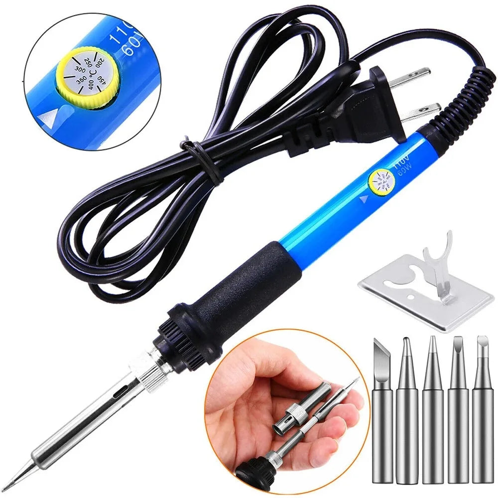 60W Adjustable Temperature Electric Soldering Iron Welding Iron Rework Station Heat Pen Tips DIY Repair Tool