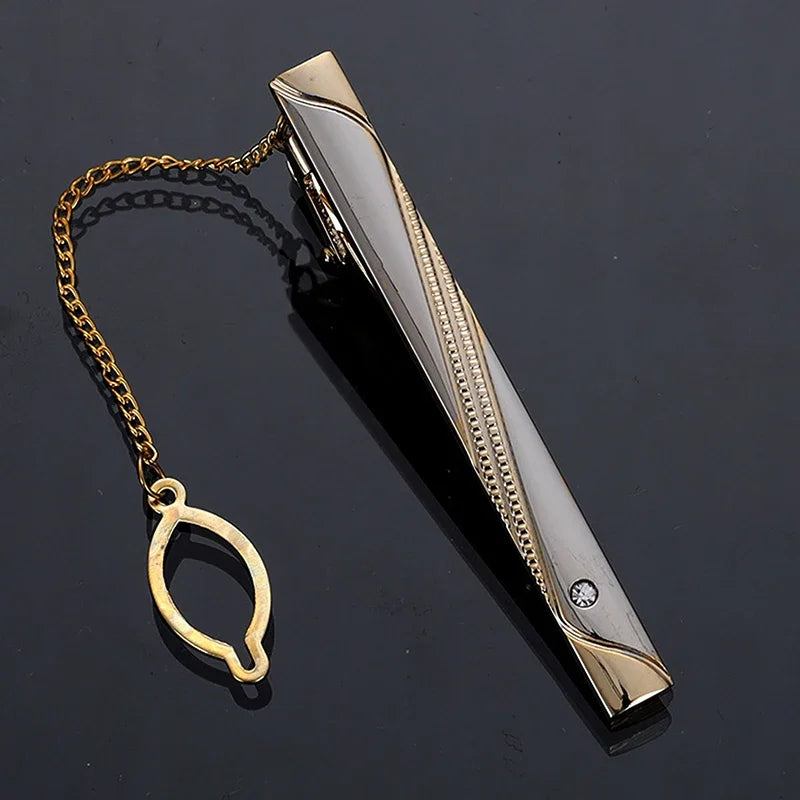 Men's Gold-Tone Tie Bar with Detachable Chain - Elegant Tie Clip for Weddings and Formal Attire