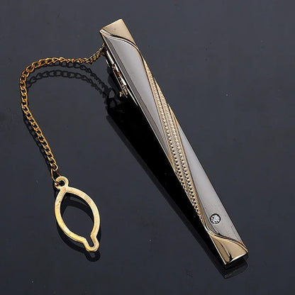Men's Gold-Tone Tie Bar with Detachable Chain - Elegant Tie Clip for Weddings and Formal Attire