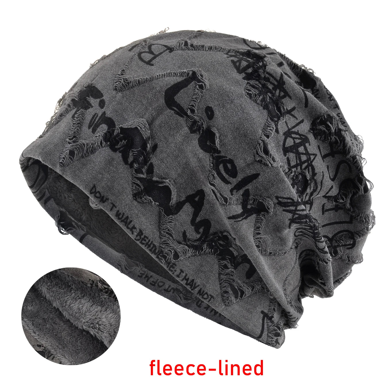 Letter Print Beanie Hats For Women Men Vintage Distressed Cracked Design ​Wasteland Style Spring Summer Warm Fleece-lined Win
