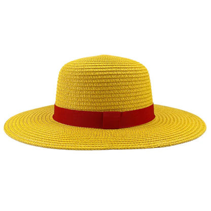 Brdwn Unisex Flat Straw Hat Neck String Cosplay Japanese Cartoon Props Hat
