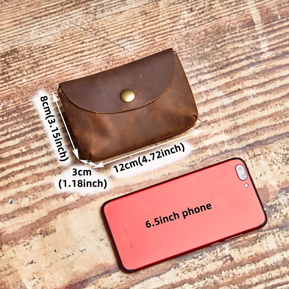 NUPUGOO Genuine Leather Retro Coin Purse Men's Double Wallet Small Card Bag Men And Women Universal Coin Key Bag