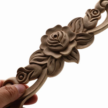 1Pc Unique Natural Floral Wood Carved Wooden Figurines Crafts Corner Appliques Frame Wall Door Furniture Woodcarving Decorati