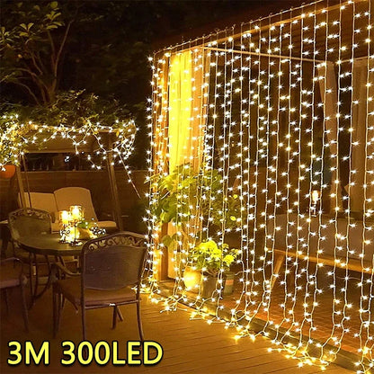 3M LED Curtain String Lights Fairy Decoration USB Holiday Garland Lamp 8 Mode For Home Garden Christmas Party New Year Weddin