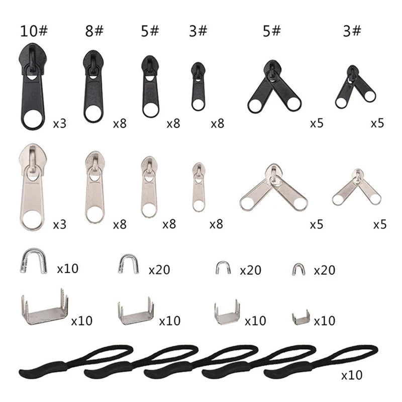 85Pcs/set Zipper Repair Kit Easy Fix Zipper Slider Head Puller Closure Universal Replacement Broken/Wearable Household Remova