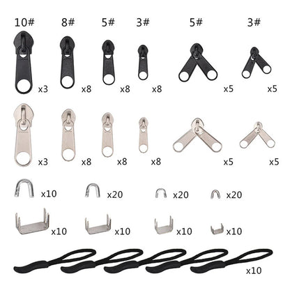 85Pcs/set Zipper Repair Kit Easy Fix Zipper Slider Head Puller Closure Universal Replacement Broken/Wearable Household Remova