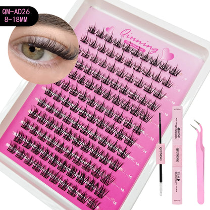 QIUNING Manga Lash Clusters Kit Cat Lashes with Lash Bond & Seal Cluster Eyelash Extensions Mixed Tray Eyelash Clusters Kit -