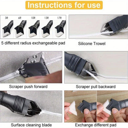 Silicone Caulking Tool | 5-in-1 Sealant Finishing Tool | Caulk Remover Glass Glue Angle Scraper for Bathroom, Kitchen, Floor