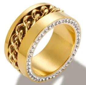 Crystal High End Non Tarnish Fashion Geometric Open Gold Plated Stainless Steel Rings for Women Wedding Ring Jewelry