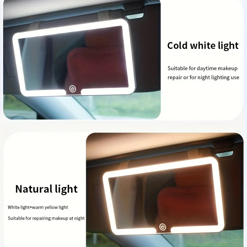 Car Interior Mirrors Sun Visor Plate LED HD Makeup Mirror for Girls Women Rechargeable Fill Light Universal Thin Vanity Mirro
