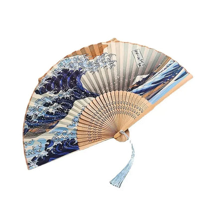 1pc, Japanese Folding Fan Handmade Decorative Kanagawa Wave Foldable Fan Handheld Vintage Hand Fans For Women Portable Foldin