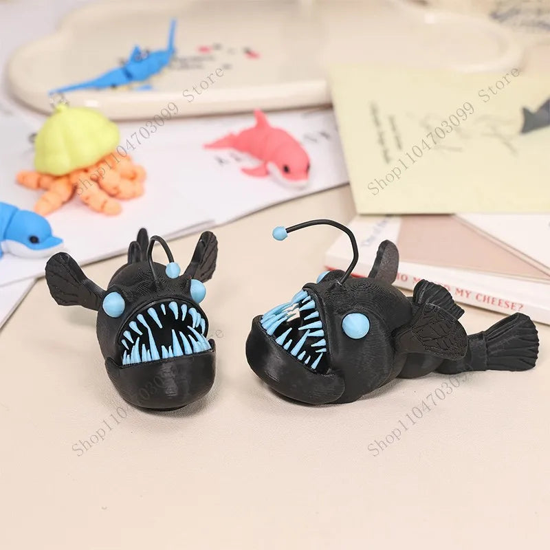 3D Printed Animal Figure Movable Joint Model Shark Bearded Dragon Dolphin Hermit Crab Ferret Raccoon Angler Fish Home Decor G