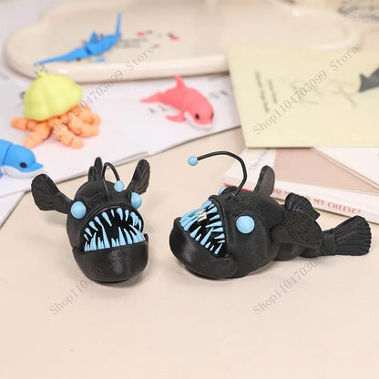 3D Printed Animal Figure Movable Joint Model Shark Bearded Dragon Dolphin Hermit Crab Ferret Raccoon Angler Fish Home Decor G