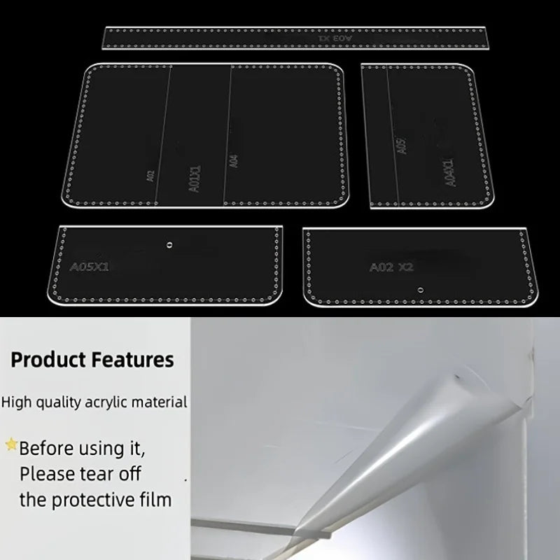 5Pcs/Set Transparent Acrylic Wallet & Card Bag Template DIY Leather Craft Making Tool Stencil