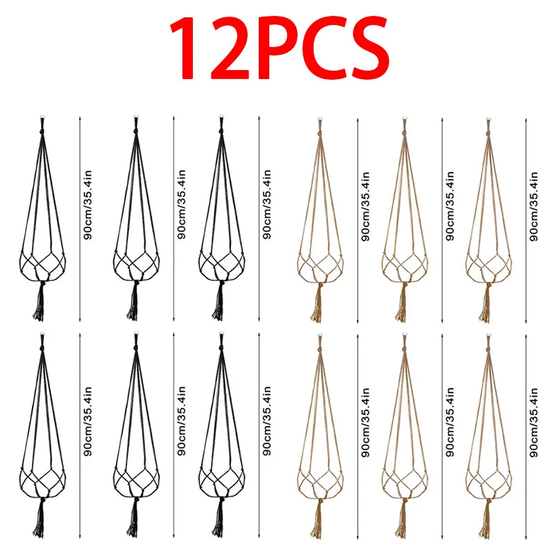Hanging Plant Pot Hanging Basket Vases with Hook Creative Macrame Suspension Plant Planters for Hanging Flower Pot Net - 12pc