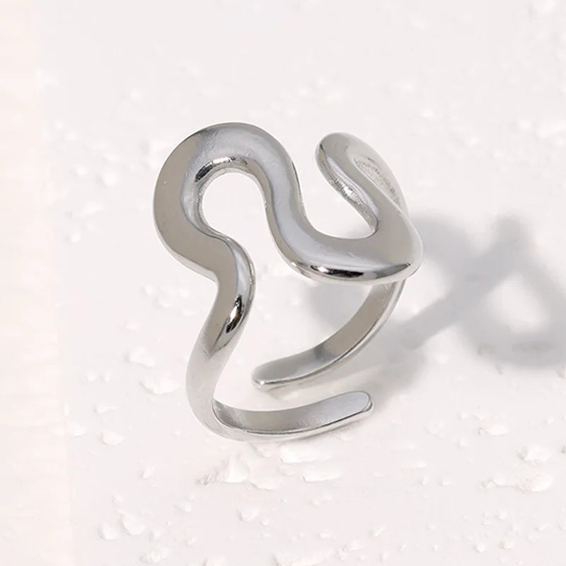 Stainless Steel Irregular Wave Rings for Women Men Creative Gold Color Adjustable Opening Rings Female Statement Jewelry Gift
