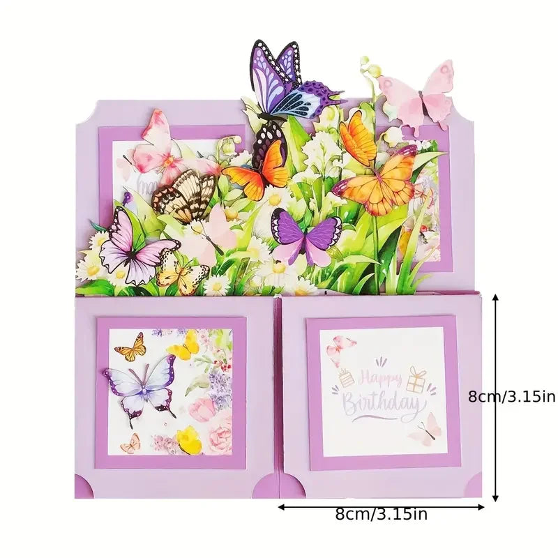 1pc 3D Pop-Up Birthday Greeting Card - Floral and Butterfly Design for Any Recipient, Handwritten Note FeaturePaper Construct