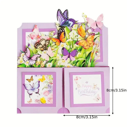 1pc 3D Pop-Up Birthday Greeting Card - Floral and Butterfly Design for Any Recipient, Handwritten Note FeaturePaper Construct