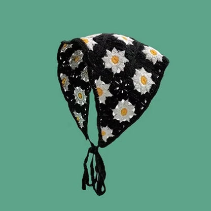 Korean Sweet Cute Handmade Crochet Hollow Triangle Headband Towel For Women Girls Flower Headscarf Hair Accessories
