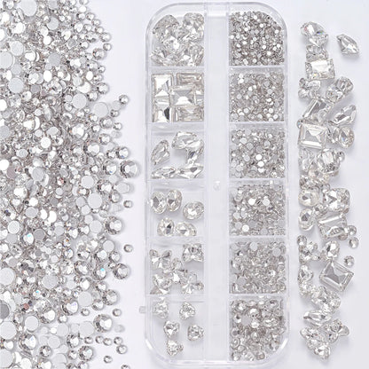 1Box 3D Clear Nail Art Rhinestones 12Shapes Mixed Oval,Butterfly,Heart,Flower,Round Diamond Nail Charms DIY Nail Art Decorati