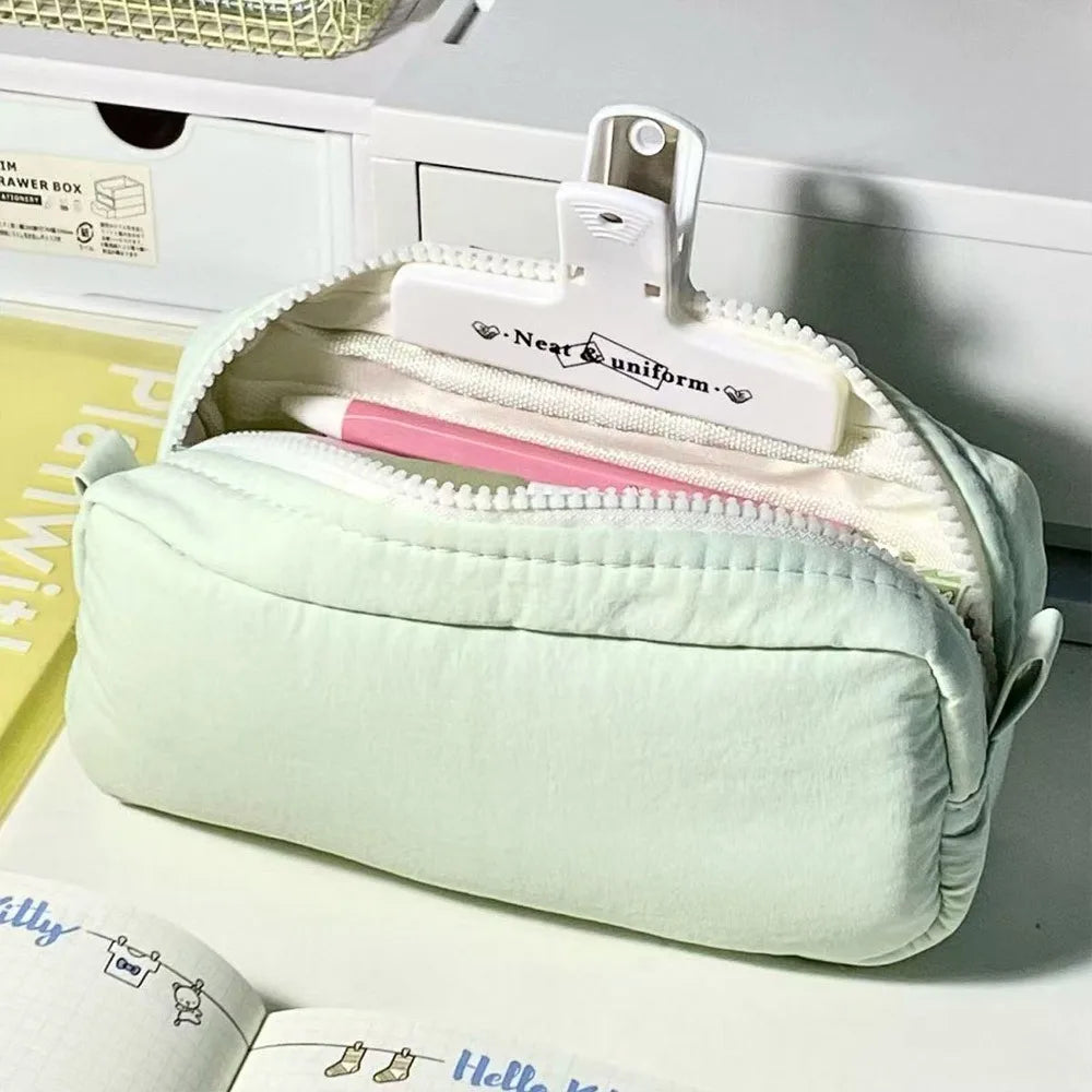 Simplicity Solid Color Pen Bag Zipper Design Large Capacity Pencil Case Portable Stationery Bag Gift